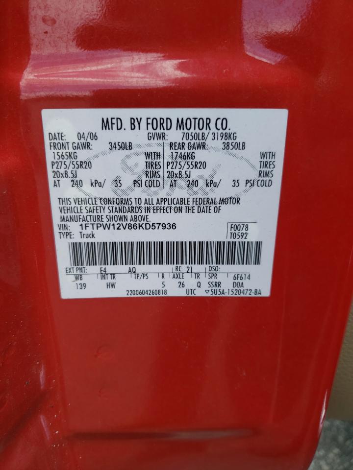 1FTPW12V86KD57936 2006 Ford F150 Supercrew