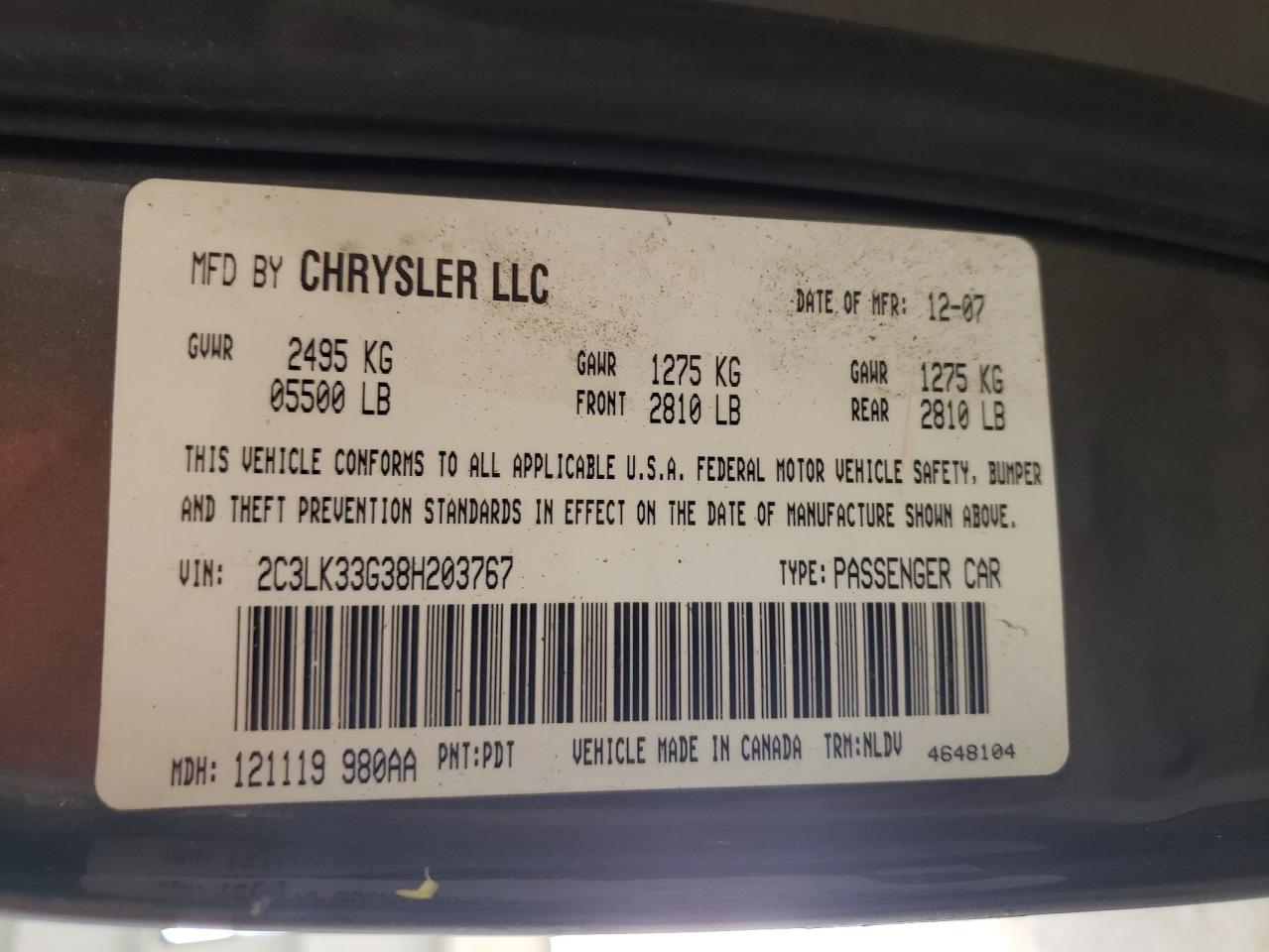 2C3LK33G38H203767 2008 Chrysler 300 Limited