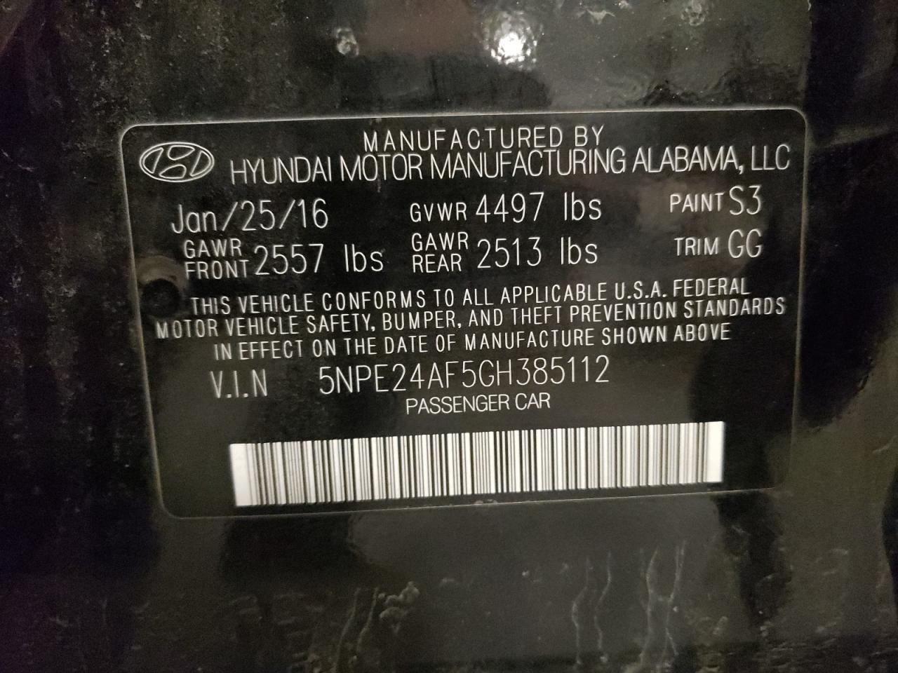 5NPE24AF5GH385112 2016 Hyundai Sonata Se