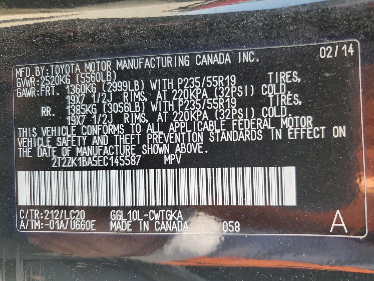 2T2ZK1BA5EC145587 2014 Lexus Rx 350