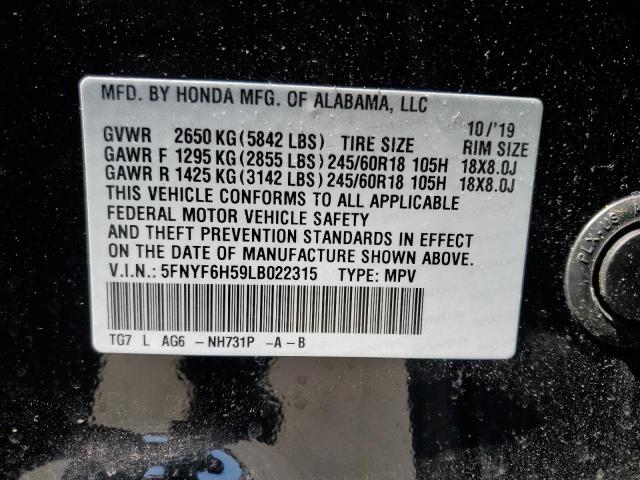 2020 Honda Pilot Exl VIN: 5FNYF6H59LB022315 Lot: 55814034