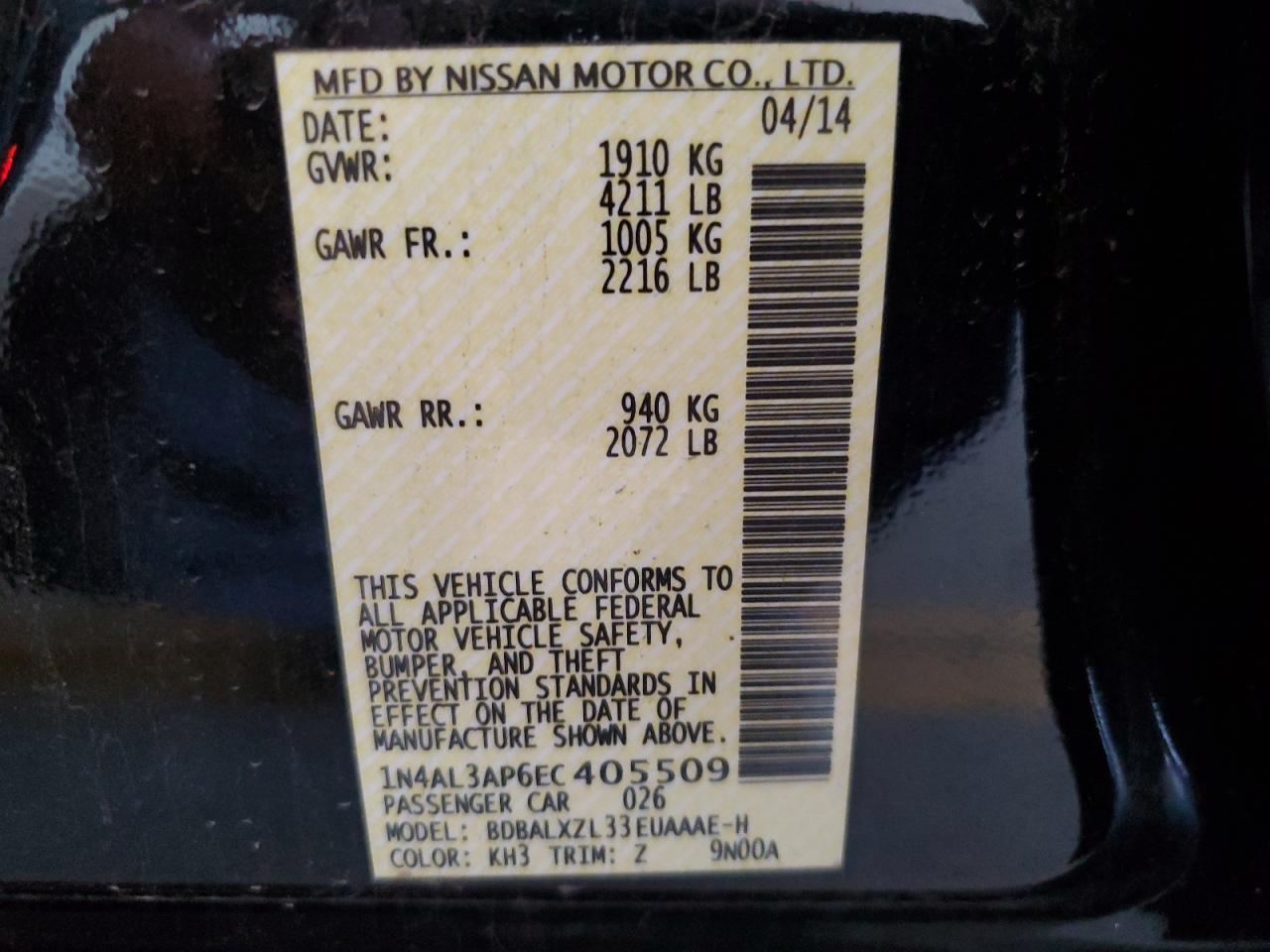 1N4AL3AP6EC405509 2014 Nissan Altima 2.5