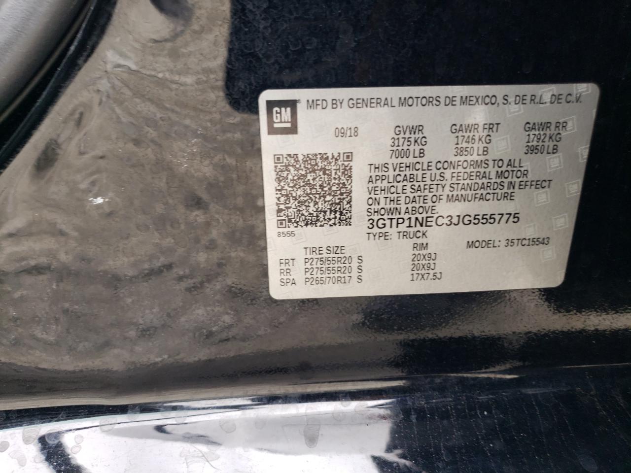 3GTP1NEC3JG555775 2018 GMC Sierra C1500 Slt