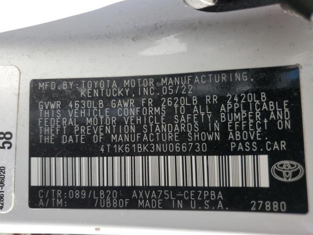 VIN 4T1K61BK3NU066730 2022 Toyota Camry, Xse no.12