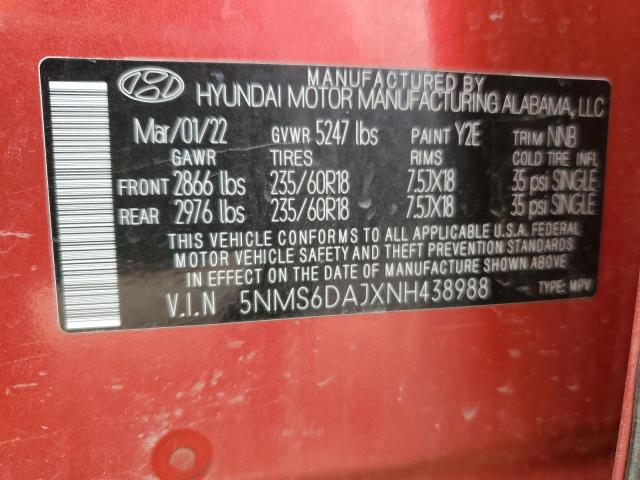 2022 Hyundai Santa Fe Sel VIN: 5NMS6DAJXNH438988 Lot: 55484904