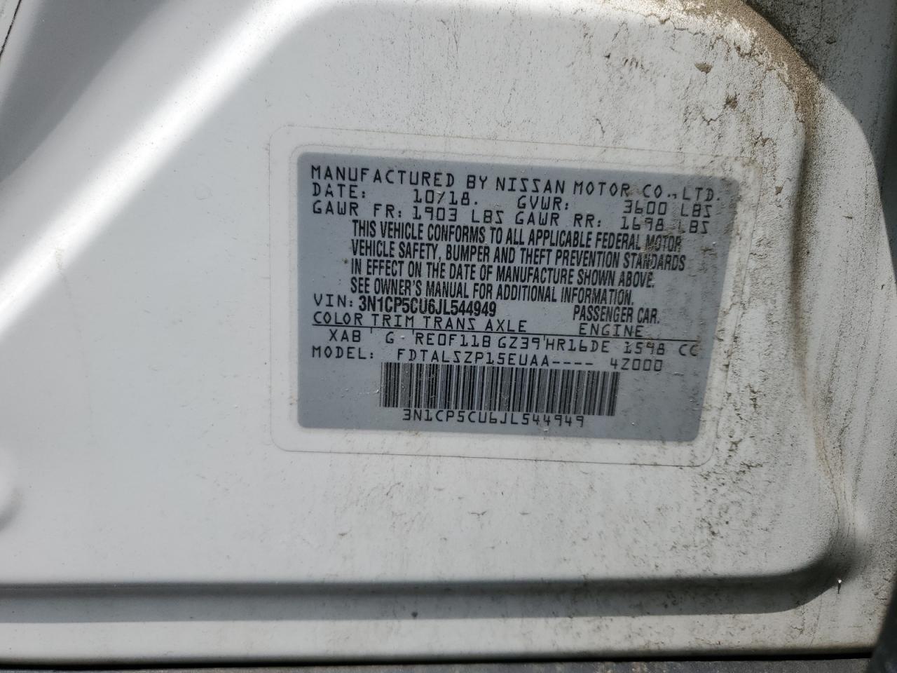 3N1CP5CU6JL544949 2018 Nissan Kicks S