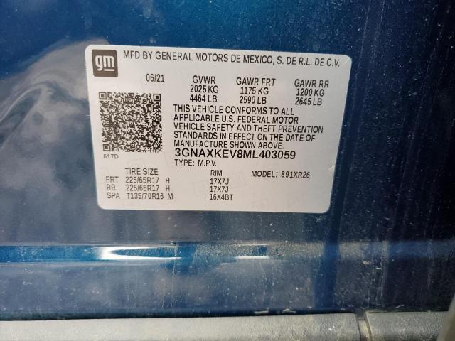 2021 Chevrolet Equinox Lt VIN: 3GNAXKEV8ML403059 Lot: 53909024