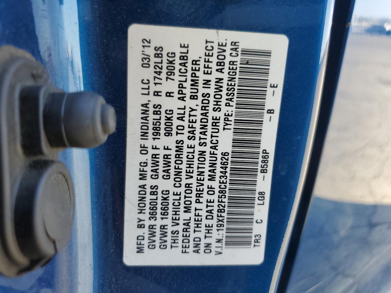 19XFB2F58CE344626 2012 Honda Civic Lx