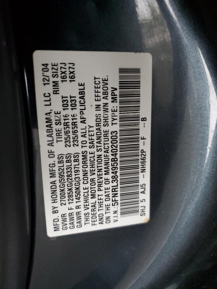 5FNRL38495B402003 2005 Honda Odyssey Ex