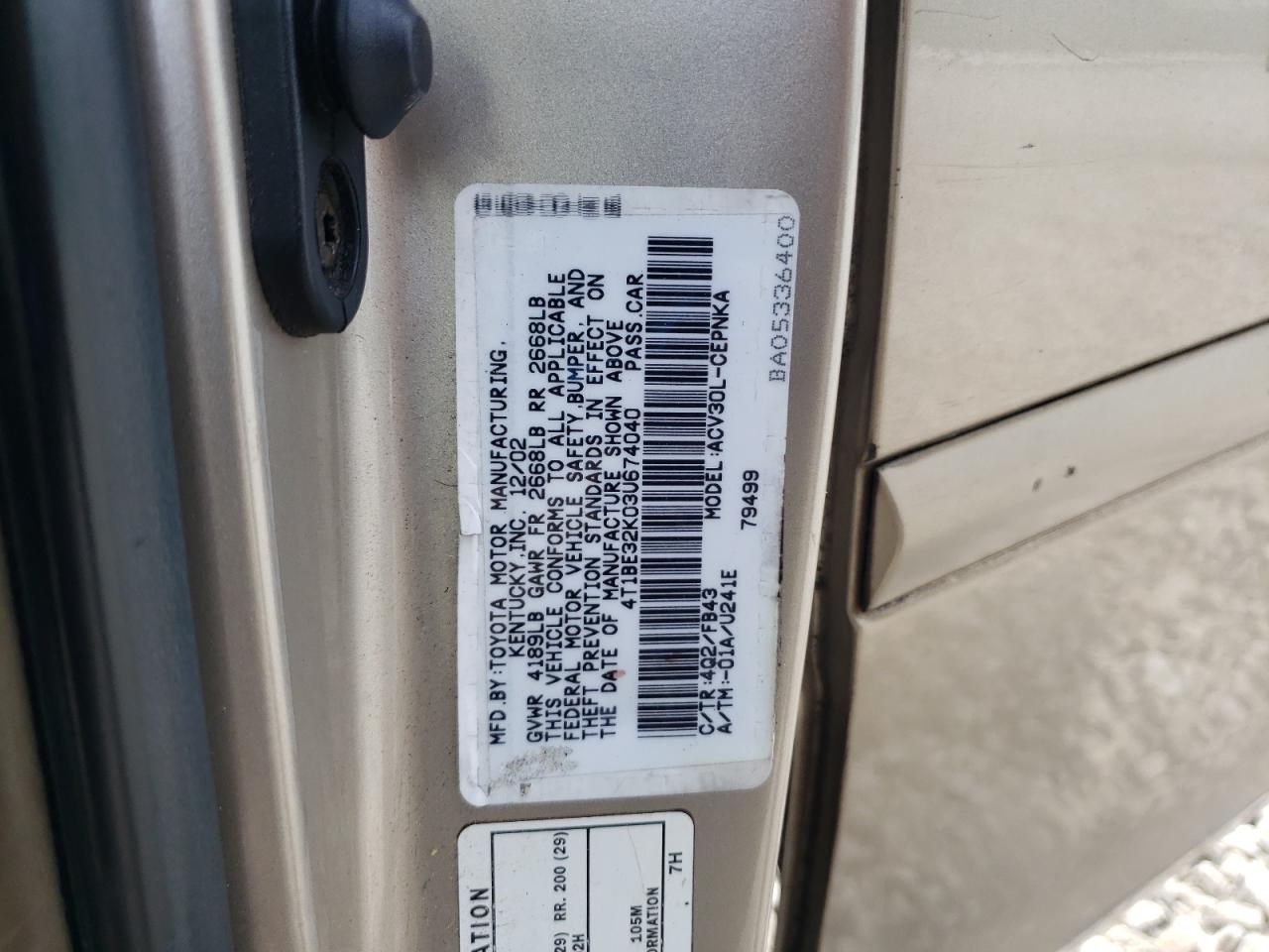 4T1BE32K03U674040 2003 Toyota Camry Le