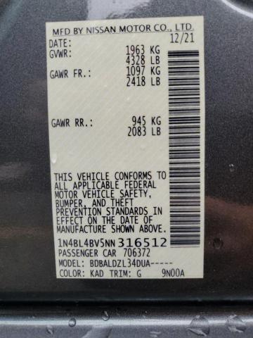 2022 Nissan Altima S VIN: 1N4BL4BV5NN316512 Lot: 53014104