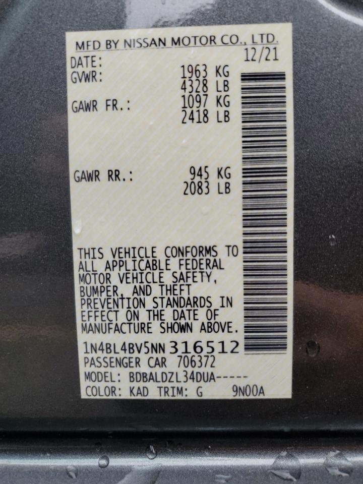 1N4BL4BV5NN316512 2022 Nissan Altima S