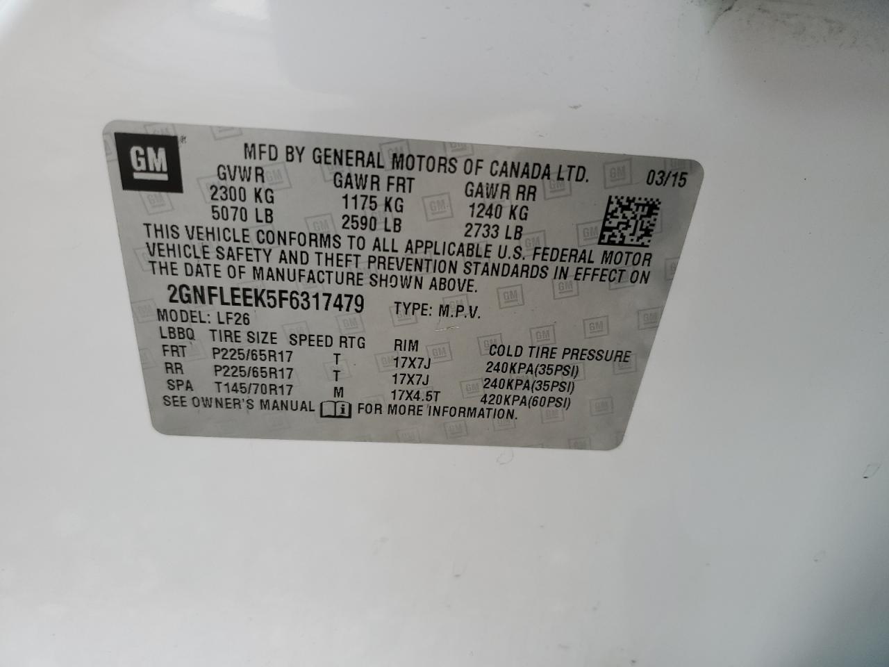 2GNFLEEK5F6317479 2015 Chevrolet Equinox Ls