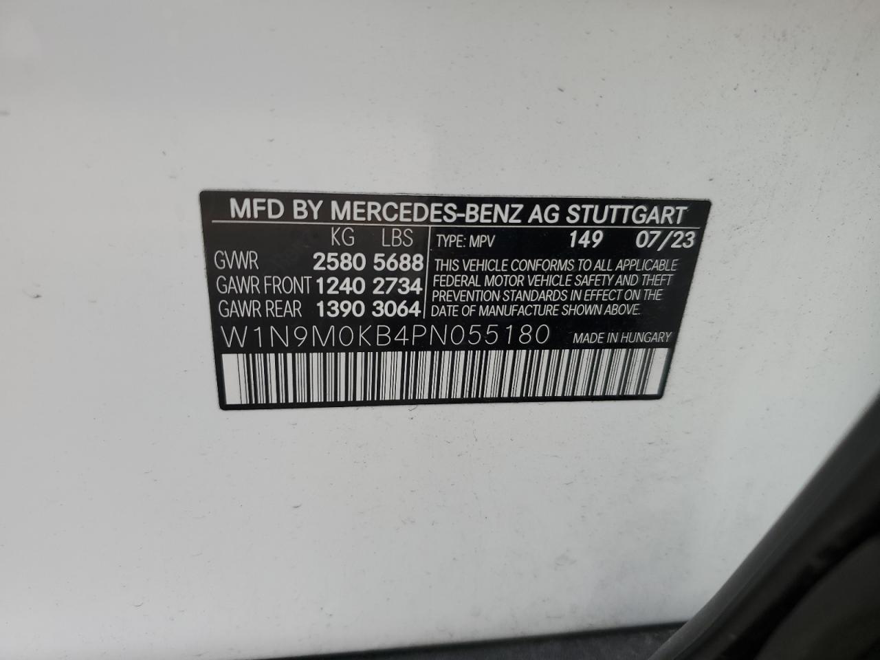 W1N9M0KB4PN055180 2023 Mercedes-Benz Eqb 300 4Matic