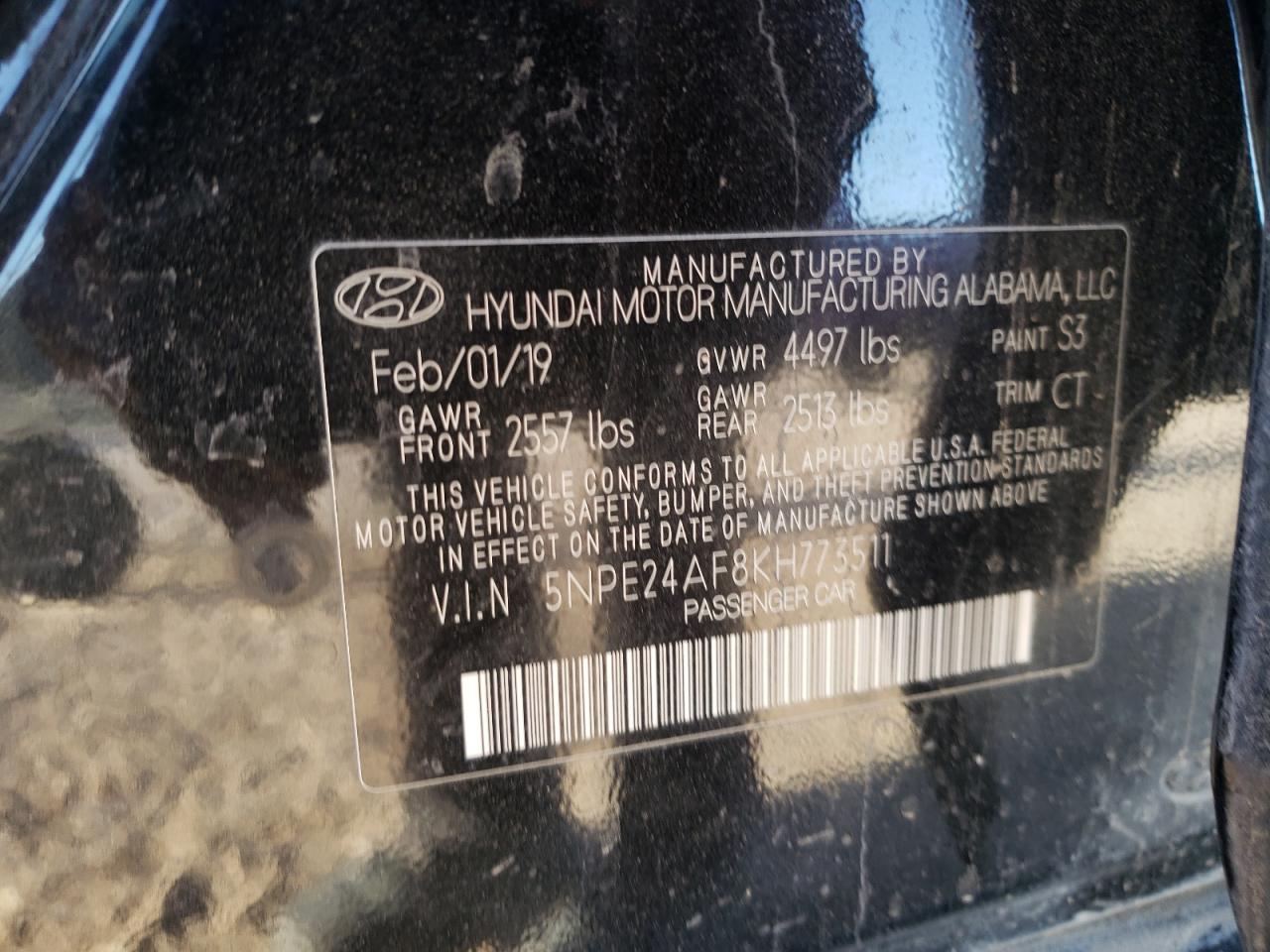 5NPE24AF8KH773511 2019 Hyundai Sonata Se