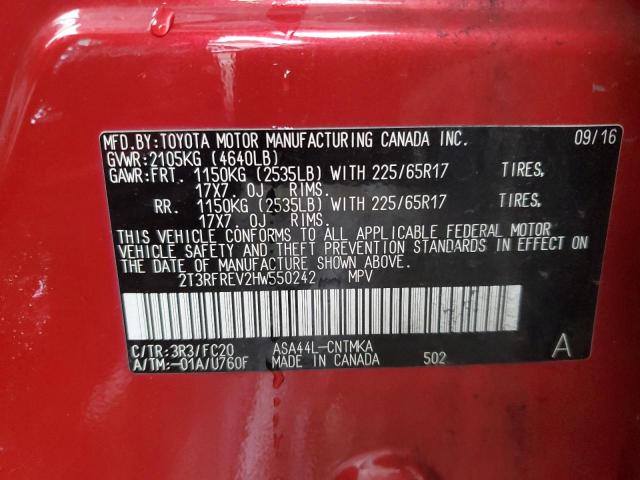 2017 Toyota Rav4 Xle VIN: 2T3RFREV2HW550242 Lot: 54814974