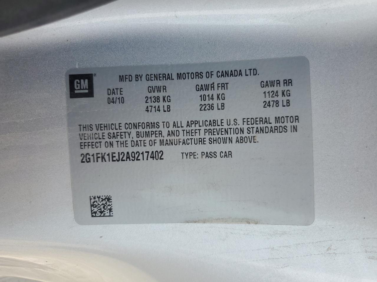 2G1FK1EJ2A9217402 2010 Chevrolet Camaro Ss