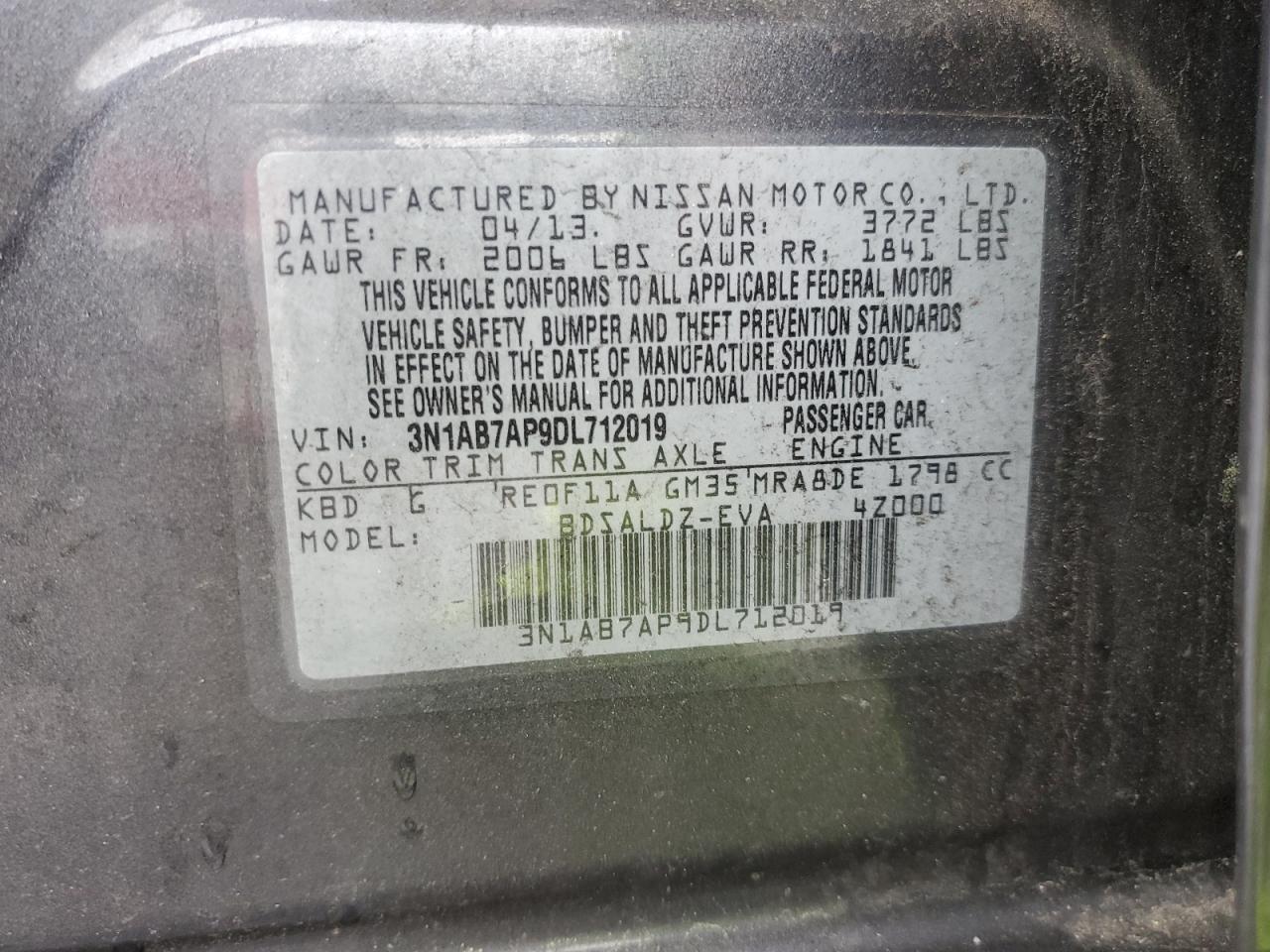 3N1AB7AP9DL712019 2013 Nissan Sentra S