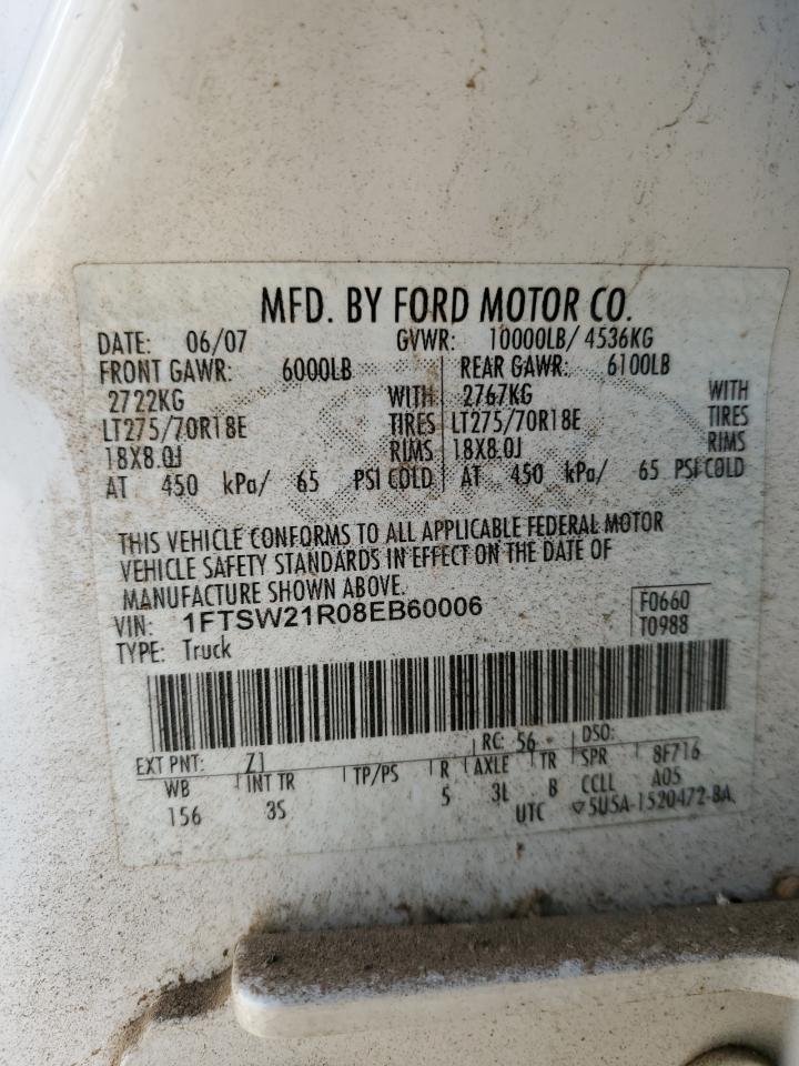 1FTSW21R08EB60006 2008 Ford F250 Super Duty