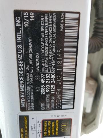 2016 Mercedes-Benz C 300 VIN: 55SWF4JB8GU118145 Lot: 54225874