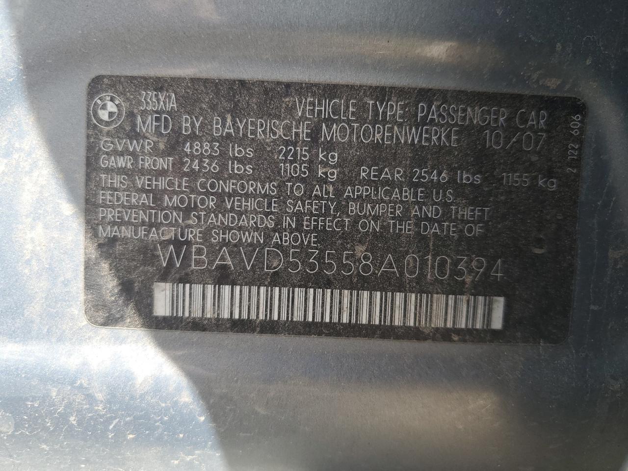 WBAVD53558A010394 2008 BMW 335 Xi