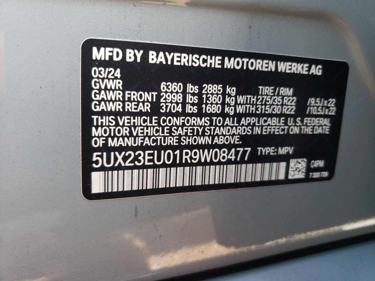 5UX23EU01R9W08477 2024 BMW X5 xDrive40I