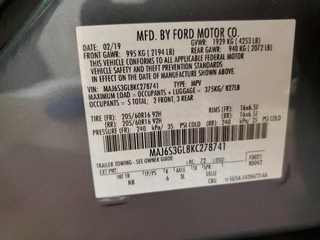 2019 Ford Ecosport Se VIN: MAJ6S3GL8KC278741 Lot: 54623004