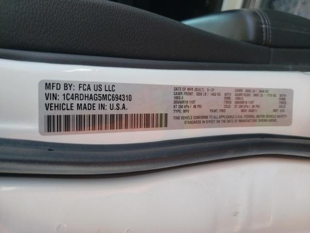 2021 Dodge Durango Sxt VIN: 1C4RDHAG5MC694310 Lot: 55293144