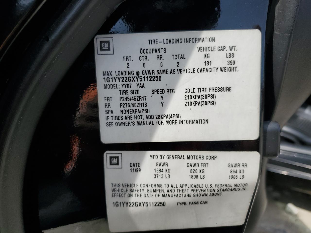 1G1YY22GXY5112250 2000 Chevrolet Corvette