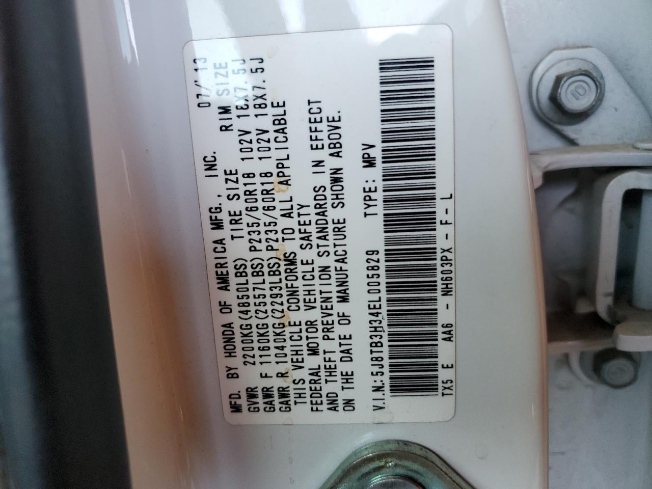 5J8TB3H34EL005829 2014 Acura Rdx