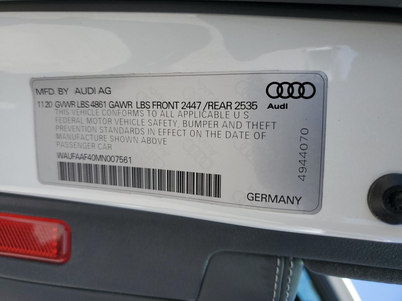 WAUFAAF40MN007561 2021 Audi A4 Prestige 45