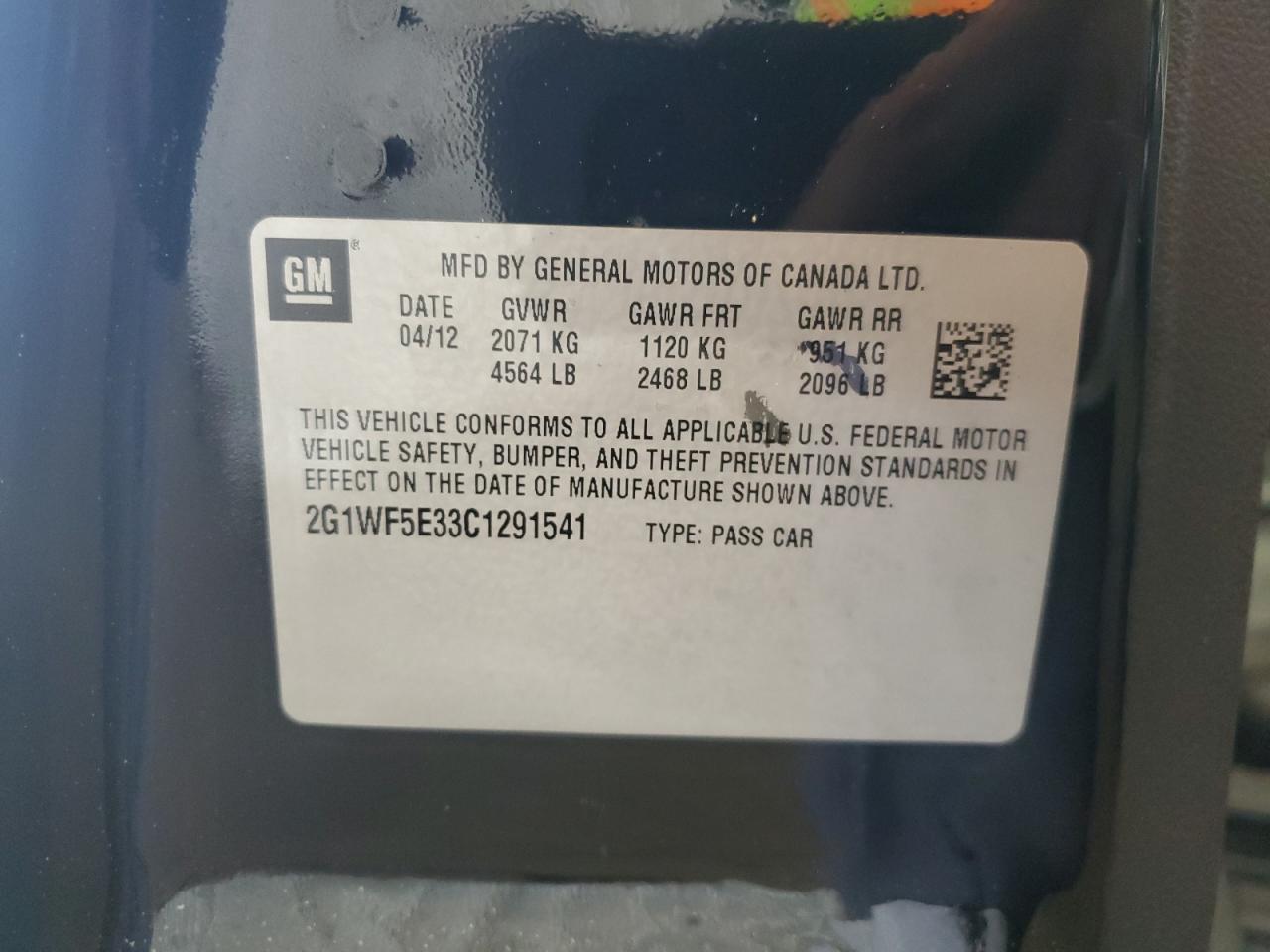 2G1WF5E33C1291541 2012 Chevrolet Impala Ls