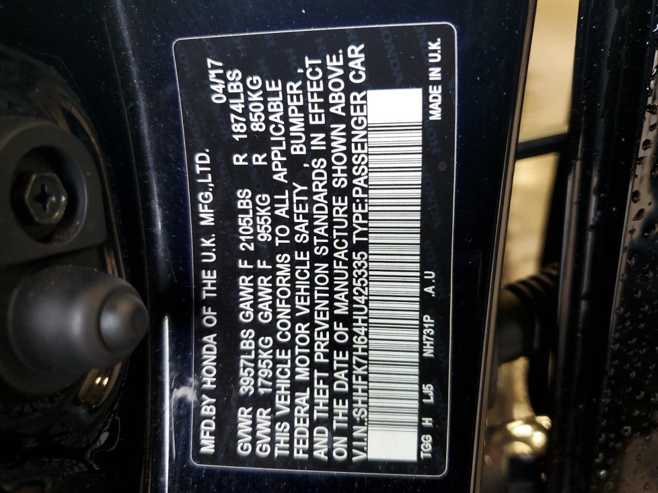 SHHFK7H64HU425335 2017 Honda Civic Ex