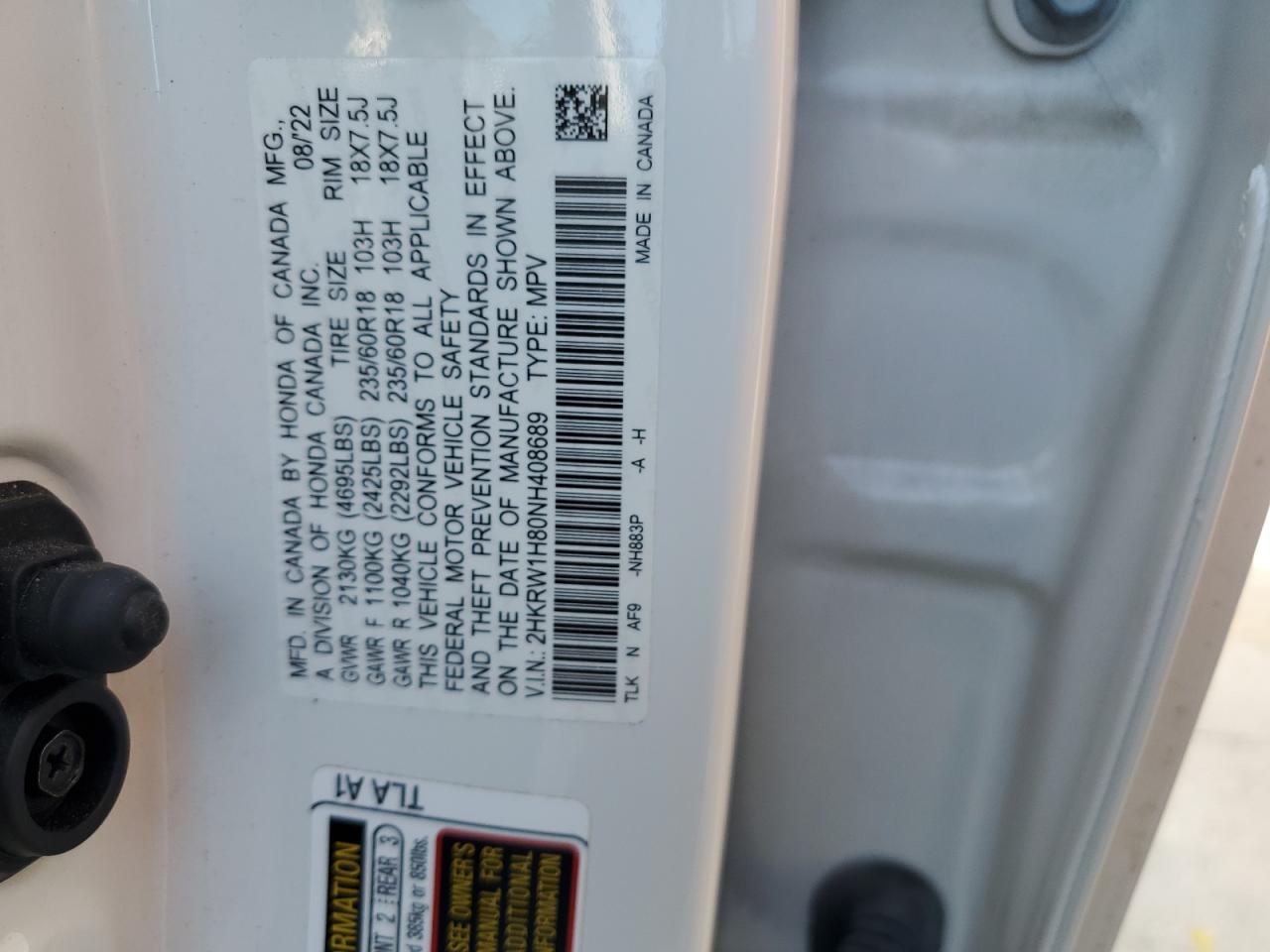 2HKRW1H80NH408689 2022 Honda Cr-V Exl