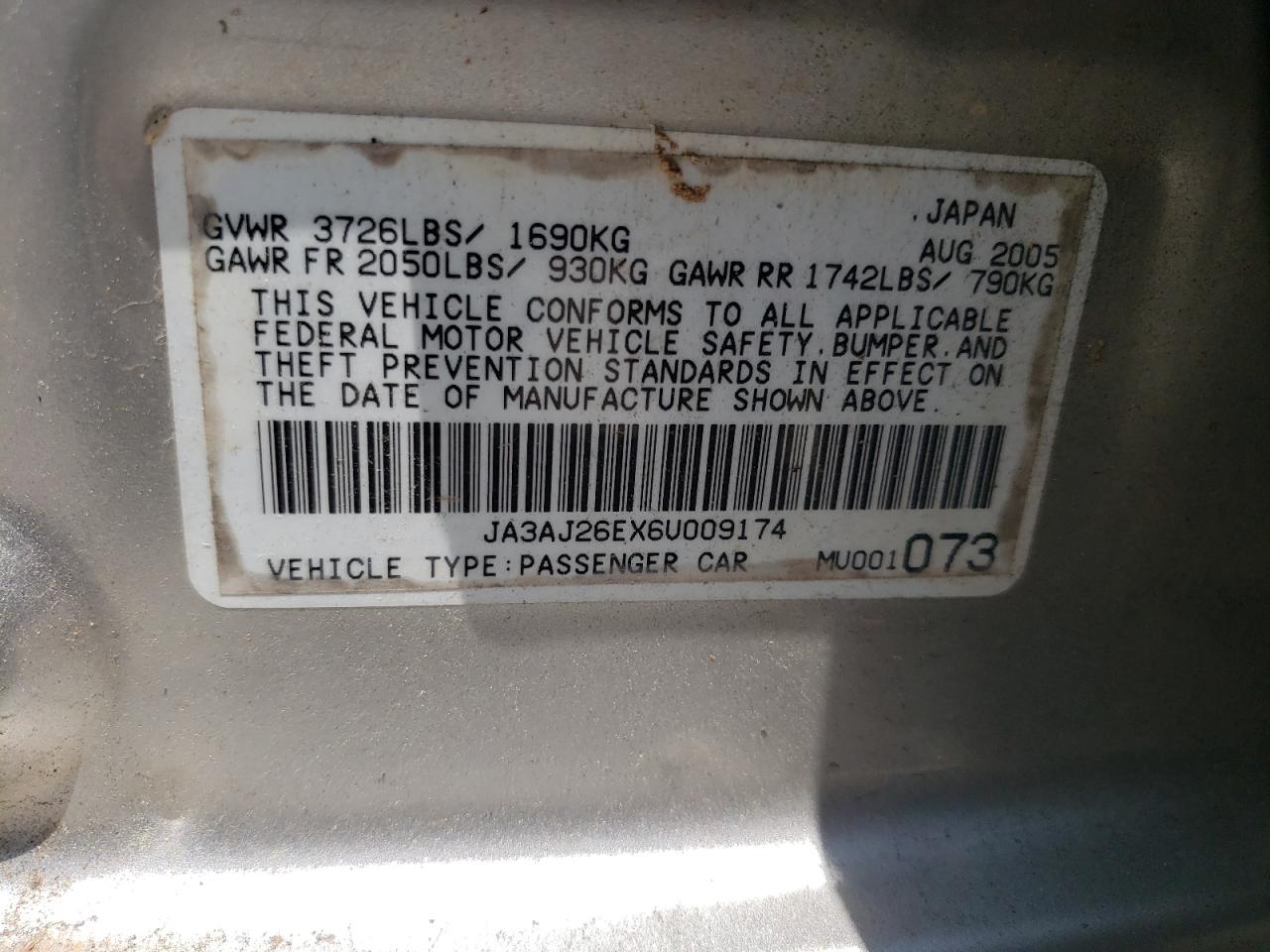 JA3AJ26EX6U009174 2006 Mitsubishi Lancer Es