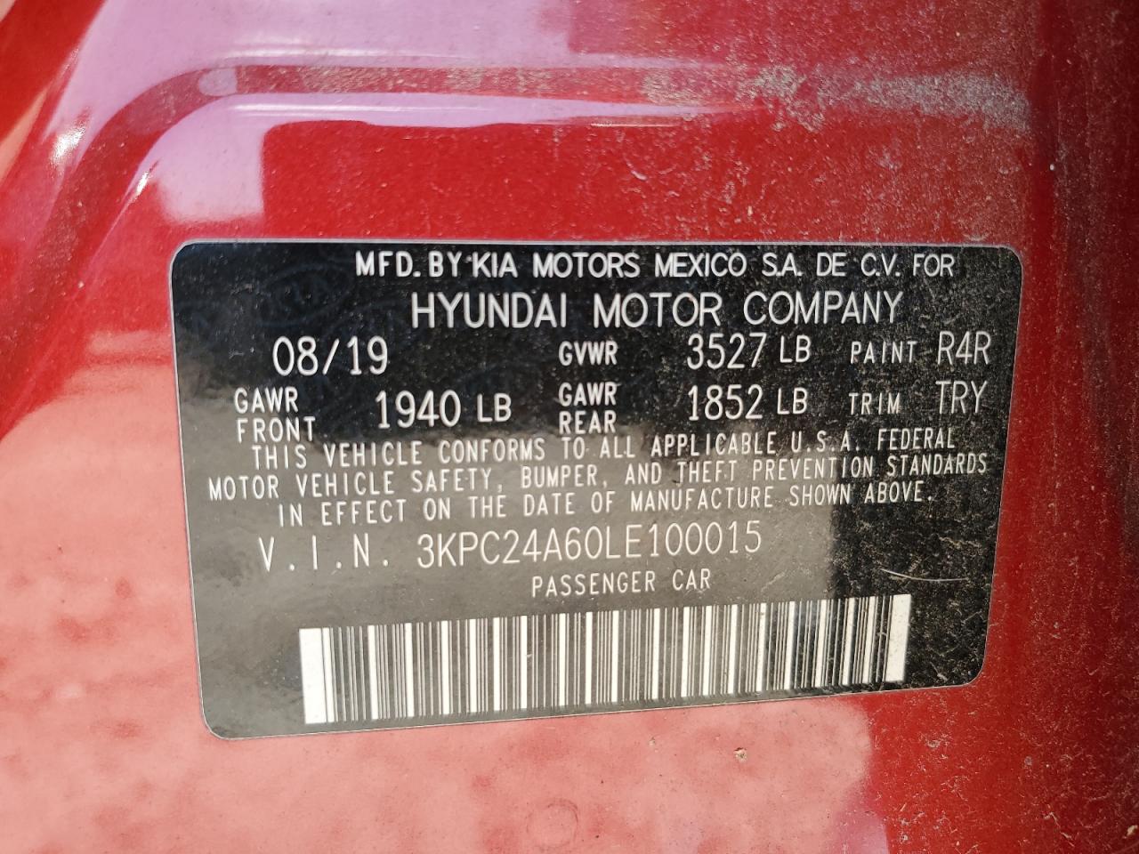 3KPC24A60LE100015 2020 Hyundai Accent Se