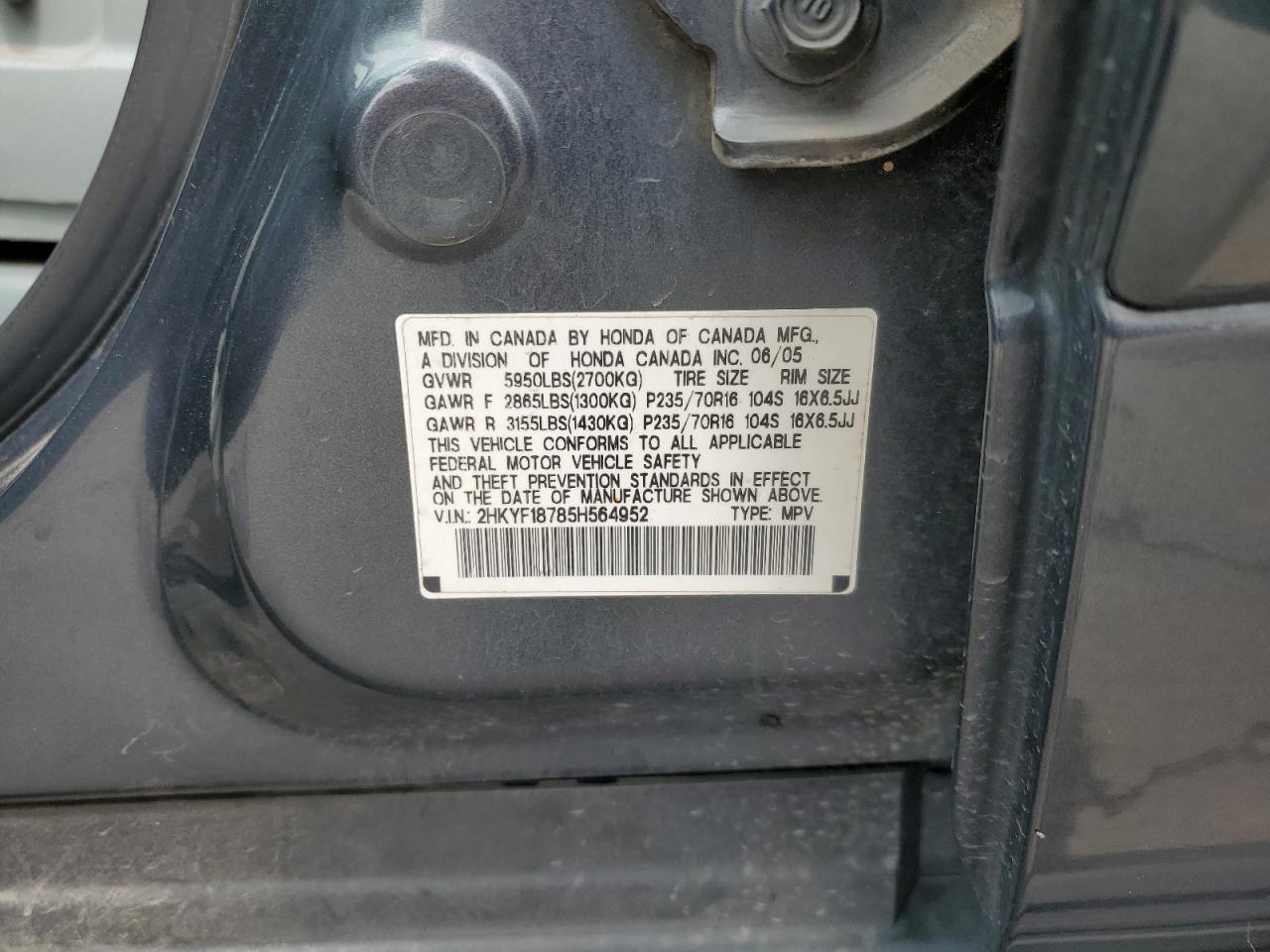 2HKYF18785H564952 2005 Honda Pilot Exl