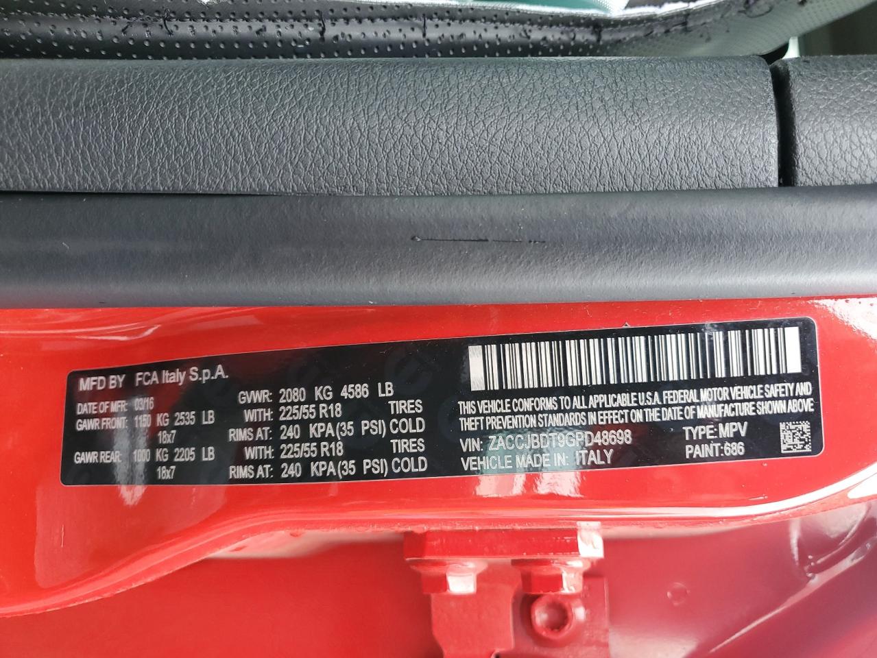 ZACCJBDT9GPD48698 2016 Jeep Renegade Limited