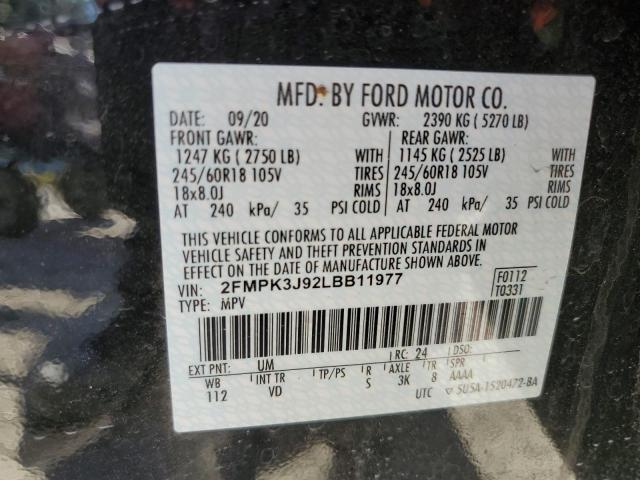 2020 Ford Edge Sel VIN: 2FMPK3J92LBB11977 Lot: 57063724