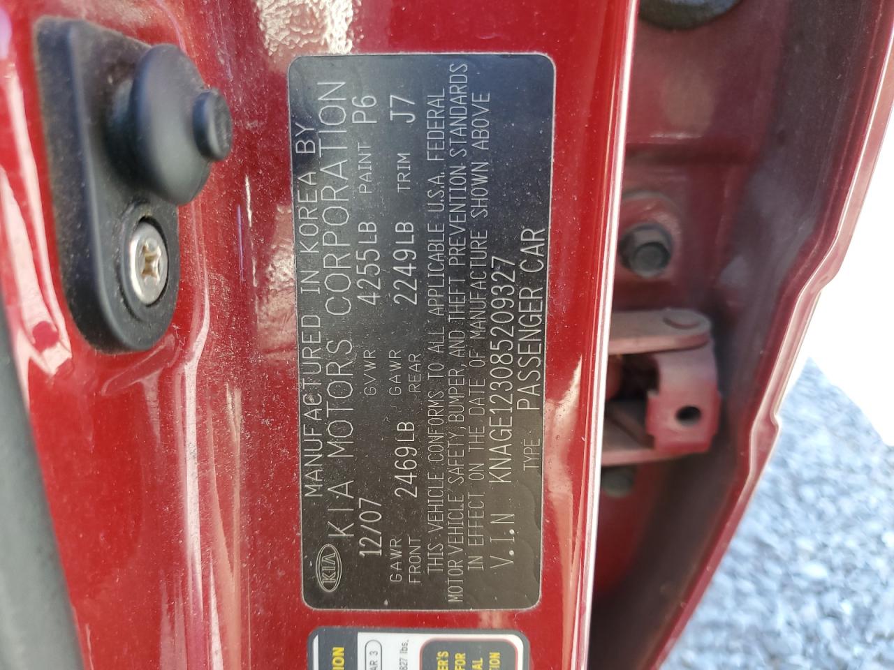 KNAGE123085209327 2008 Kia Optima Lx