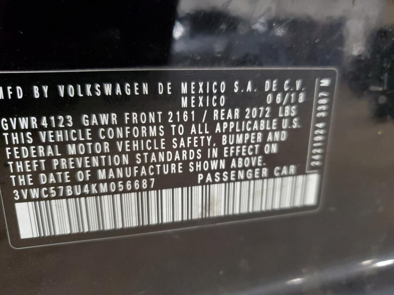 3VWC57BU4KM056687 2019 Volkswagen Jetta S