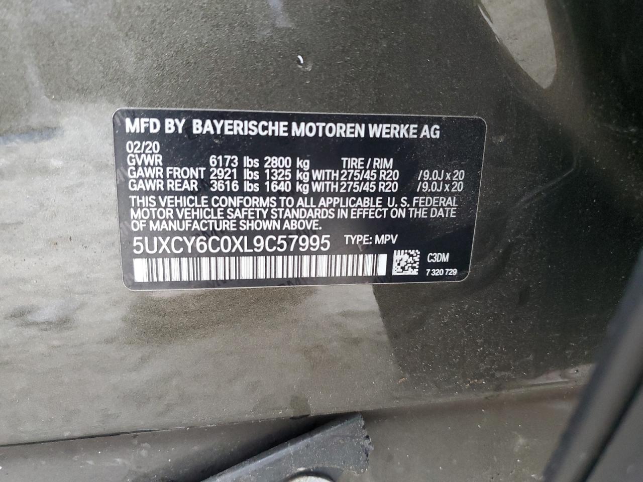 5UXCY6C0XL9C57995 2020 BMW X6 xDrive40I