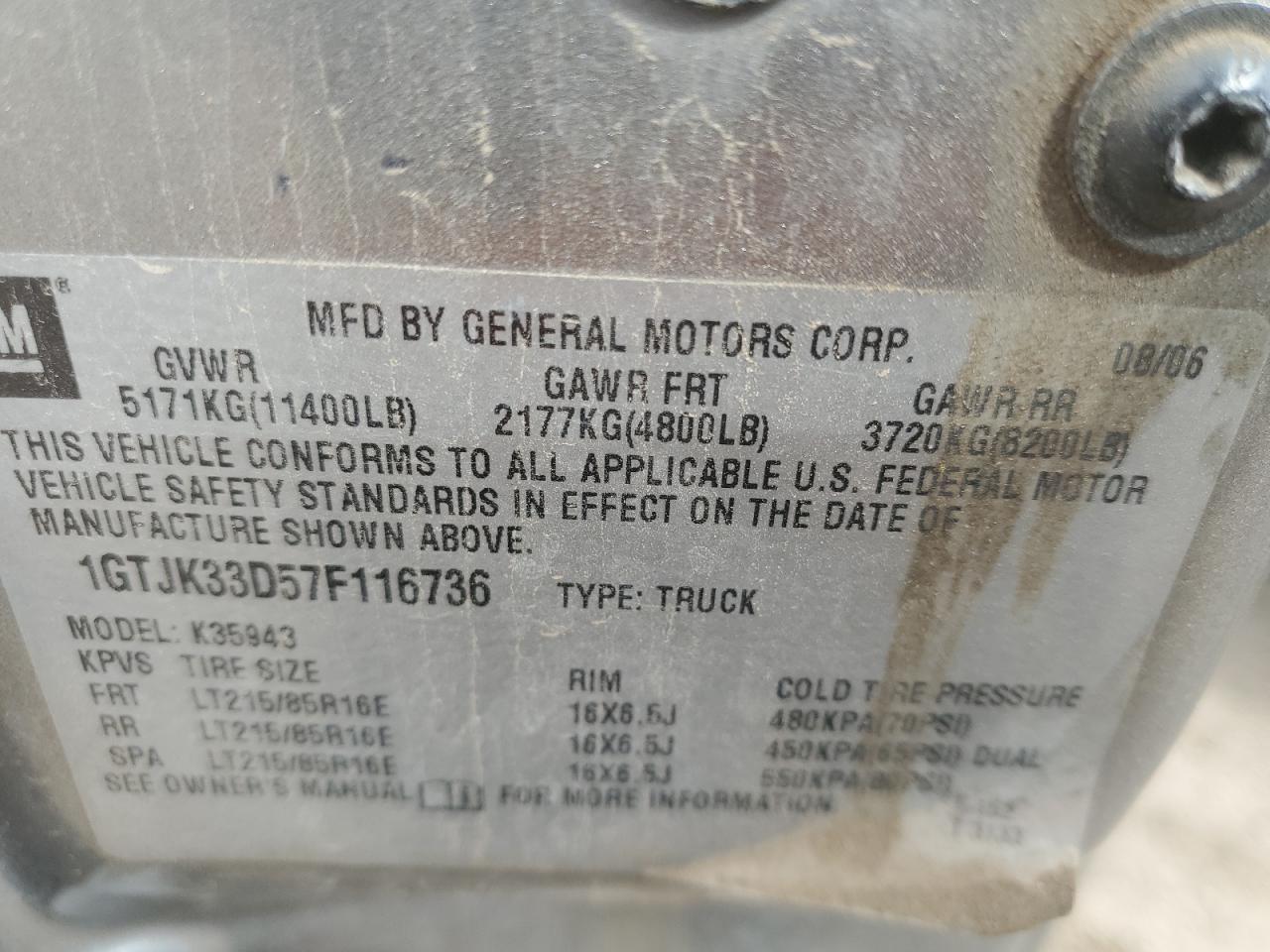 1GTJK33D57F116736 2007 GMC New Sierra K3500