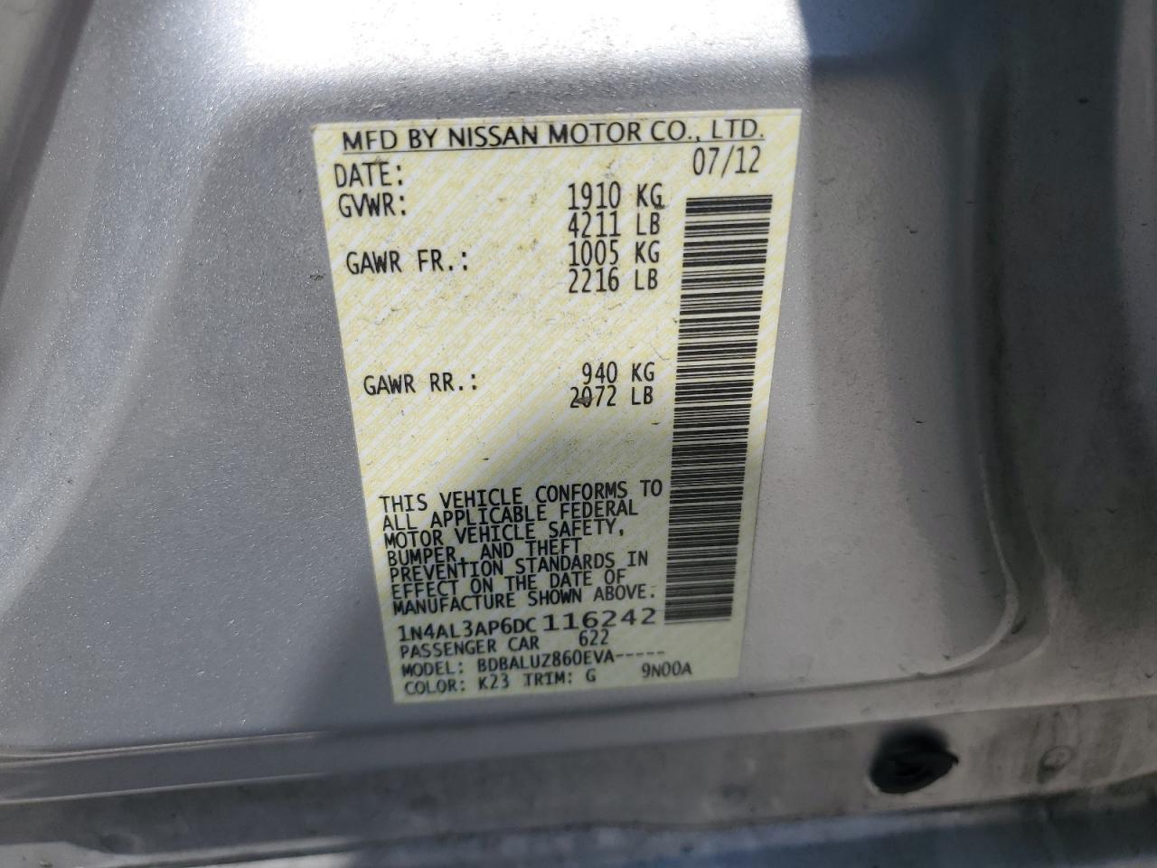 1N4AL3AP6DC116242 2013 Nissan Altima 2.5