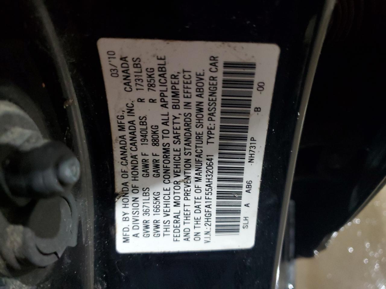 2HGFA1F55AH320641 2010 Honda Civic Lx