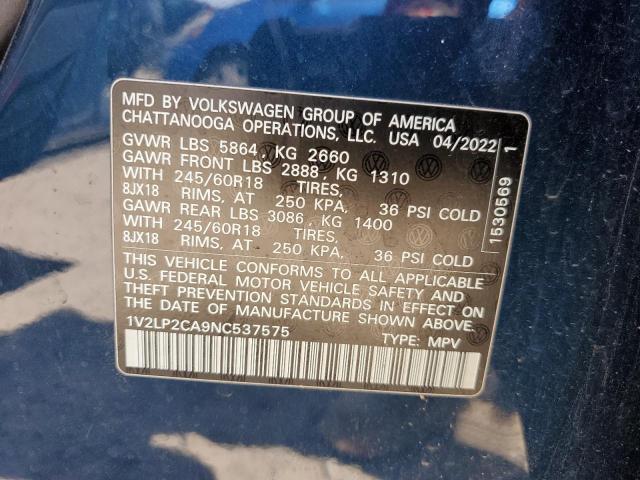 2022 Volkswagen Atlas Se VIN: 1V2LP2CA9NC537575 Lot: 54068824