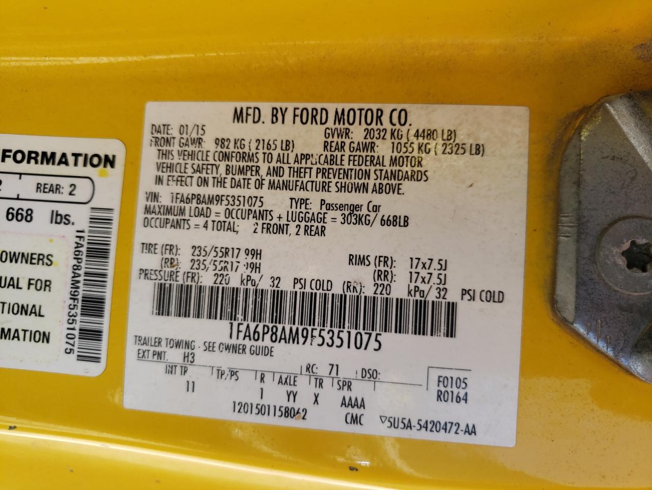 1FA6P8AM9F5351075 2015 Ford Mustang