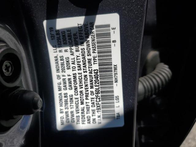 2020 Honda Civic Lx VIN: 19XFC2F60LE204043 Lot: 53716614