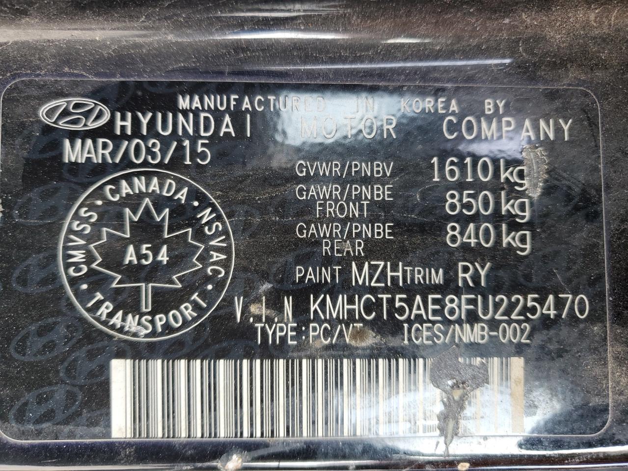 KMHCT5AE8FU225470 2015 Hyundai Accent Gs