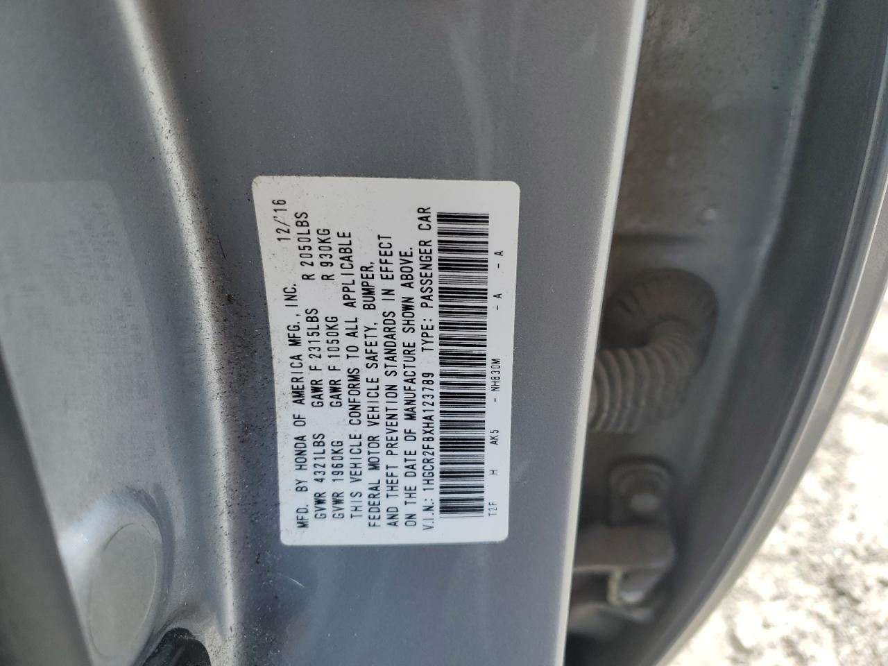 1HGCR2F8XHA123789 2017 Honda Accord Exl